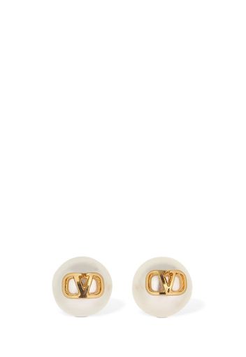 V Logo & Faux Pearl Stud Earrings