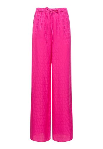 Silk Satin Logo Jacquard Wide Pants