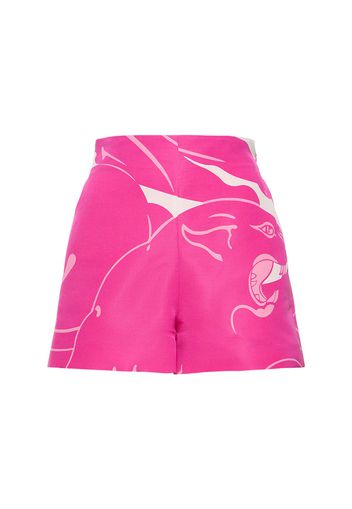 Panther Print Faille High Waist Shorts