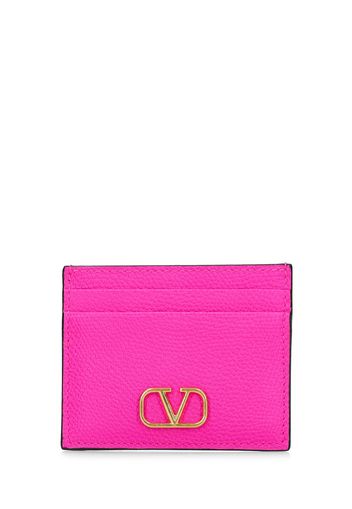 V Logo Grained Leather Card Holder