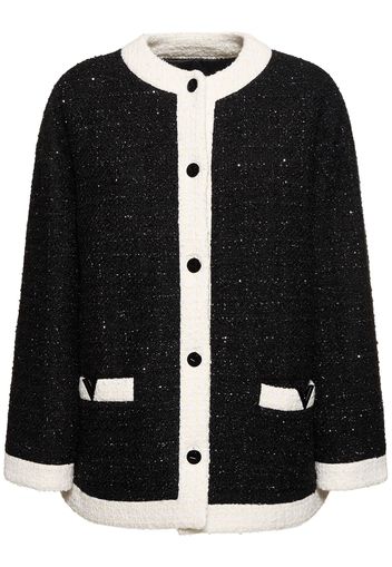 Tweed Lurex Caban Collarless Jacket