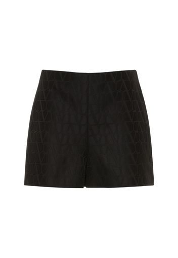 Wool & Silk Crepe High Rise Logo Shorts