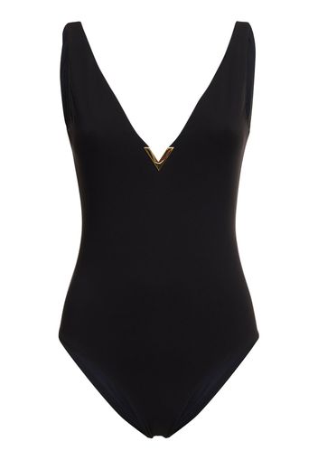 Lycra V-neck Logo One Piece Swimsuit