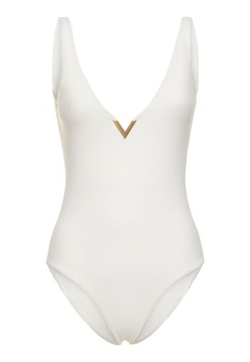 Lycra V-neck Logo One Piece Swimsuit