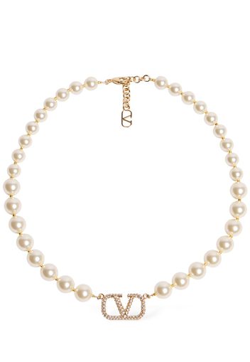 V Logo Signature Faux Pearl Necklace