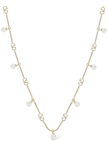 V Logo Signature Faux Pearl Necklace