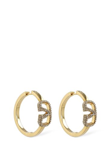 V Logo Signature Strass Hoop Earrings