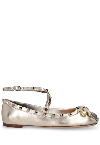 Rockstud Metallic Leather Flats