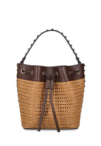 Rockstud Raffia Effect Bucket Bag