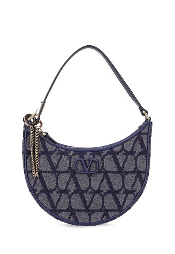 Mini V Logo Signature Denim Hobo Bag