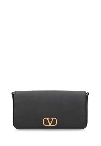 V Logo Signature Leather Pouch