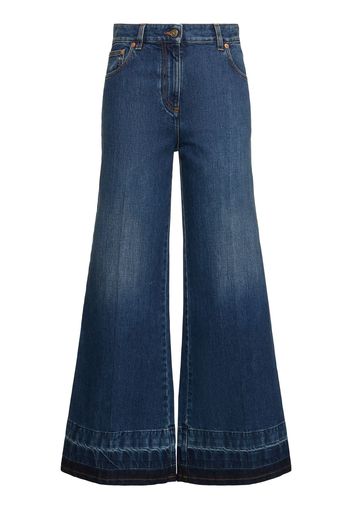 Denim Flared High Rise Cropped Jeans