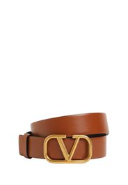 30mm Leather Belt W/ V Logo Buckle