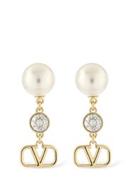 V Logo Signature Faux Pearl Earrings