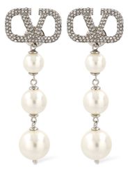 V Logo Signature Faux Pearl Earrings