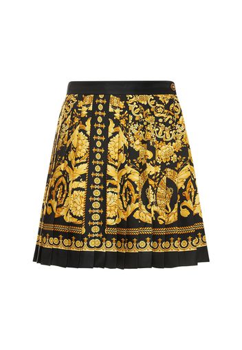 Barocco Printed Pleated Silk Mini Skirt