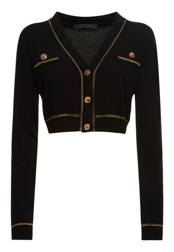 Cashmere Knit Lurex Trim Crop Cardigan