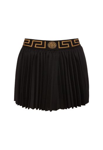 Greca Logo Pleated Jersey Mini Skirt