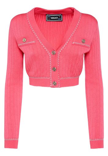 Rib Knit V-neck Cropped Wool Cardigan