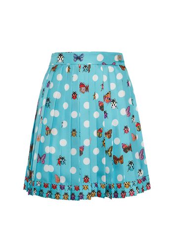 Print Silk Twill Pleated Mini Skirt