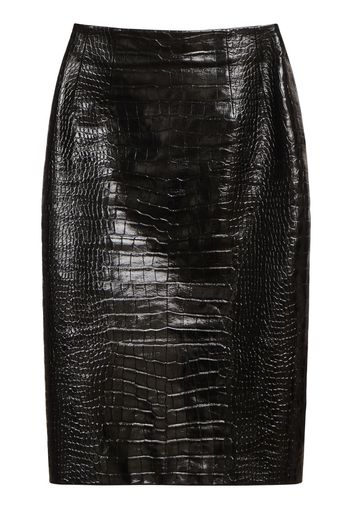 Crocodile Embossed Leather Midi Skirt