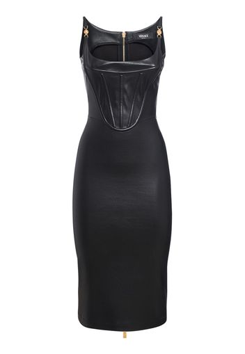 Shiny Leather Bustier Midi Dress