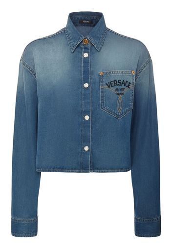 Logo Cropped Denim Overshirt