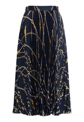 Printed Pleated Twill Midi Skirt