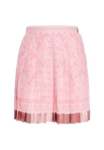 Barocco Print Pleated Silk Mini Skirt