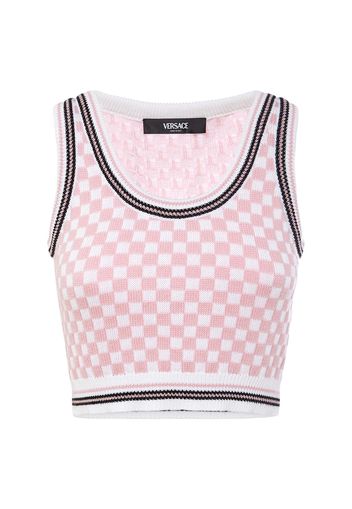 Check Jacquard Knit Sleeveless Crop Top