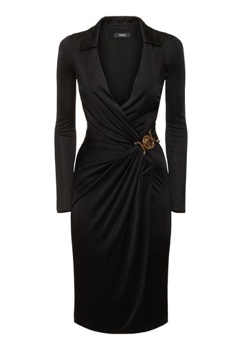 Stretch Crepe Jersey Wrap Midi Dress