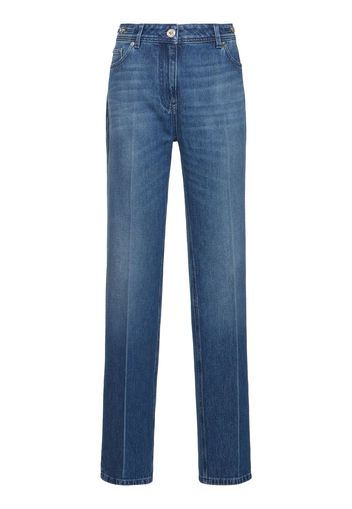 Stonewashed High Rise Straight Jeans