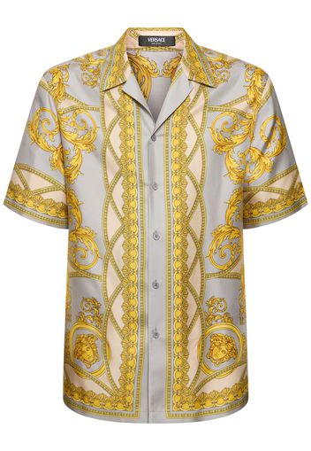 Baroque Print Short Sleeve Silk Shirt