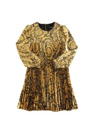 Baroque Print Pleated Twill Dress