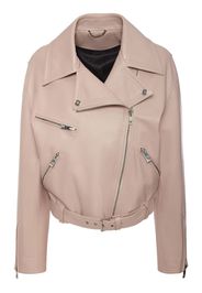 Belted Leather Biker Jacket