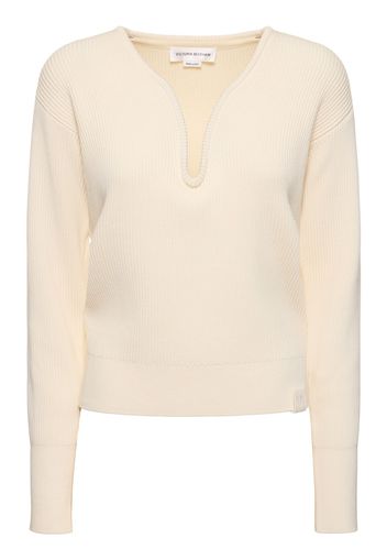 V Neck Cotton & Silk Knit Sweater