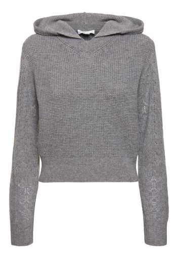 Hooded Pointelle Knit Wool Sweater