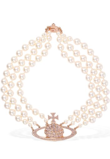 Three Row Faux Pearl Bas Relief Choker