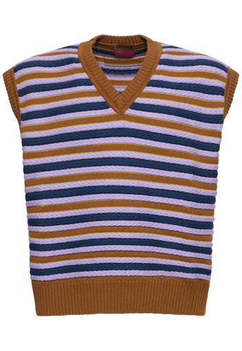 Striped Cashmere & Wool V Neck Vest