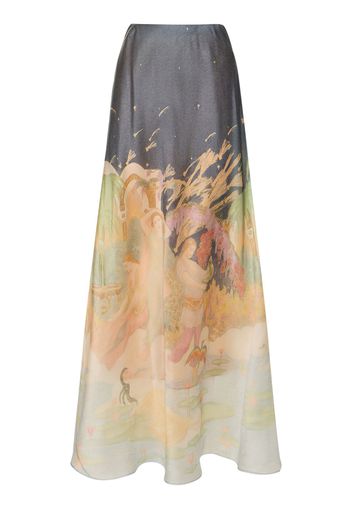 Lyrical Printed Silk Midi Skirt