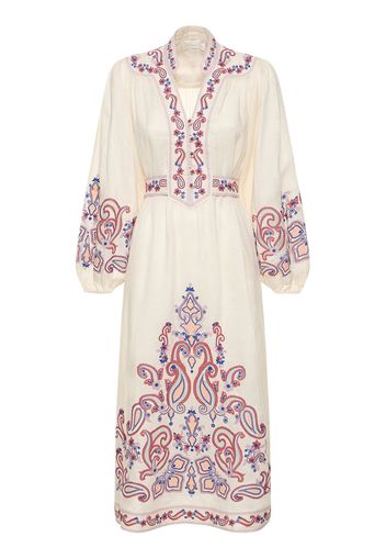 Devi Embroidered Linen Midi Dress