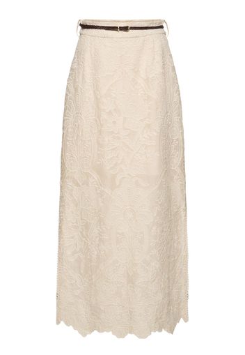 Ottie Embroidered Linen Midi Skirt