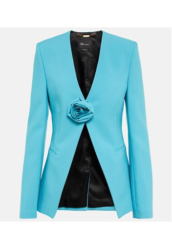 Rose-embellished collarless blazer