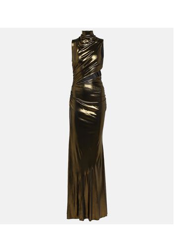 Cutout ruched metallic gown