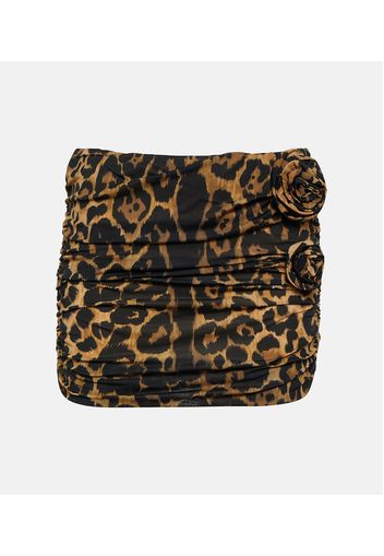 Floral-appliquÃ© leopard-print miniskirt