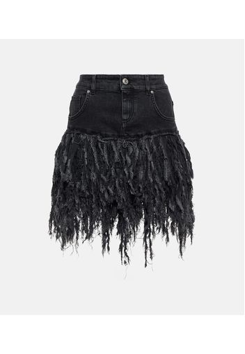 Fringed denim miniskirt