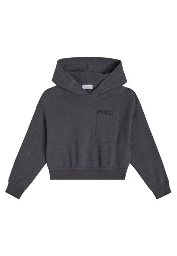 Cropped cotton jersey hoodie