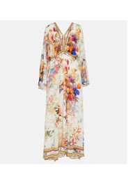 Gathered floral silk maxi dress