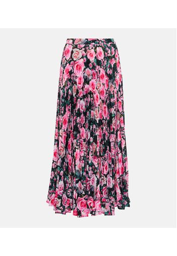Floral high-rise pleated midi skirt