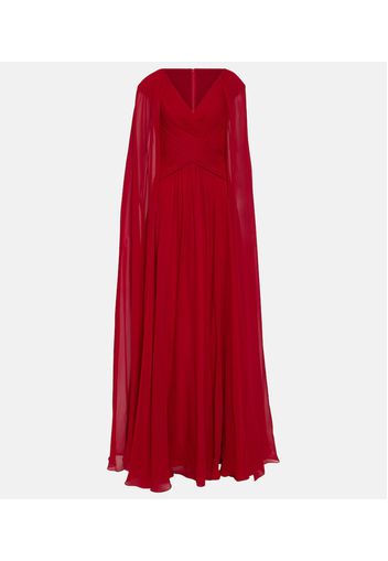 Caped silk-blend gown